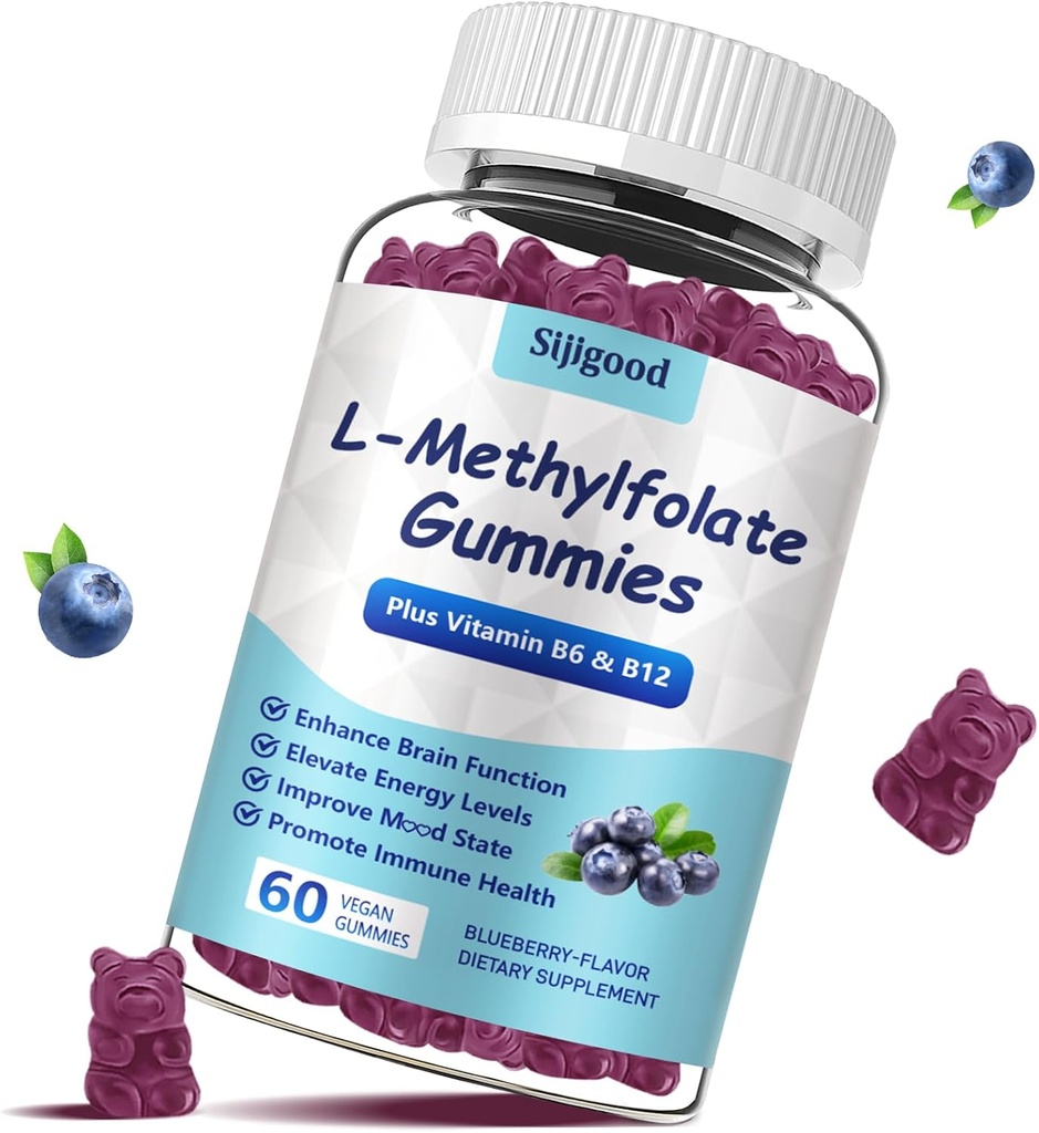 L-methylfolaat Gummies met Methyl B12 - Empower Mood, Optimaliseer Brain Health & Fortify Immune System. Blueberry Flavor 60 Tel.