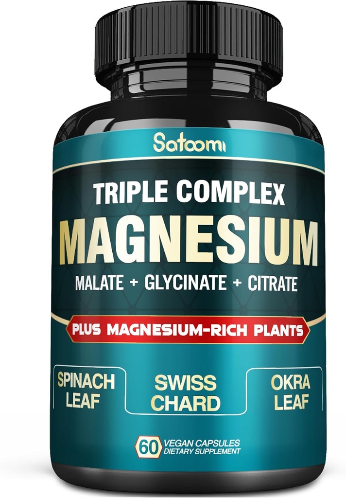 Pure Magnesium Glycinate 500 mg capsules - Hoge Absorptie met Triple Magnesium Supplement Complex met Glycinate, Malate, Citraat - Ondersteuning Hart, Gewricht & Hersen - 60 Vegan Pillen