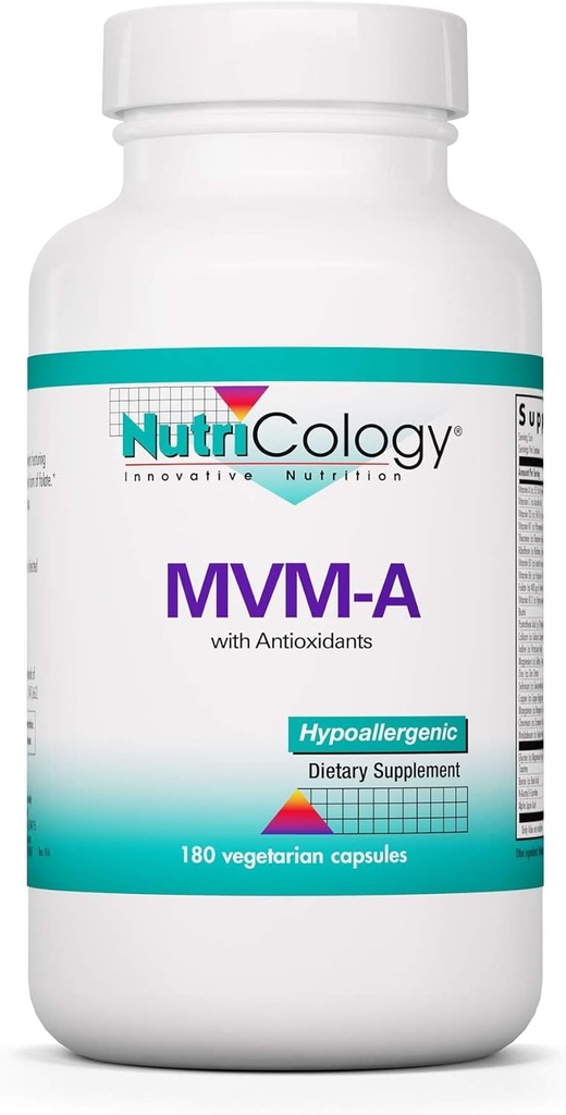 Nutricology MVM-A Supplement - Multivitamine voor mannen en vrouwen, met ijzer, dagelijkse vitamines, voor volwassenen, hoge potentie, Biobeschikbaarheid, Vegetarische Capsules - 180 Tel.