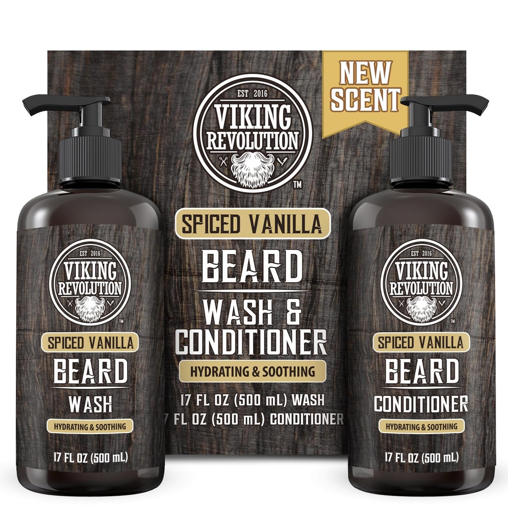 Viking Revolutie Baard Wash en Baard Conditioner voor mannen met Argan Oil en Jojoba Oil - Baard Softener en Versterker Baard Care Baard Shampoo en Conditioner met Baardolie (17oz Spiced Vanilla)