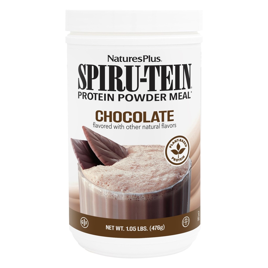 Natures Plus SPIRU-TEIN, Chocolate - 1,05 lb - Plant-Based Proteine Shake - Non-GMO, Vegetarisch, Glutenvrij - 17 Totaal