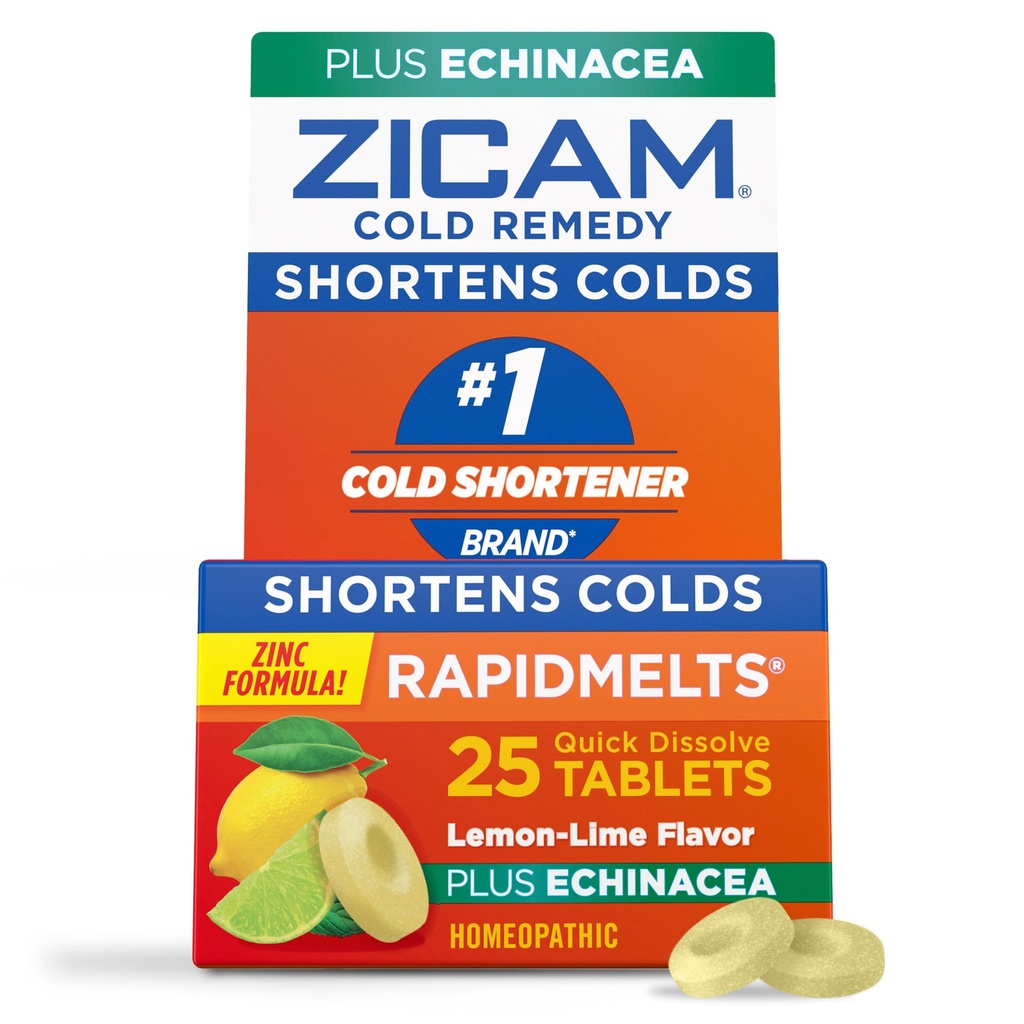 Zicam Zink Cold Remedy RapidMelts Snel oplossen tabletten Citroen-Lime smaak met Echinacea 25ct