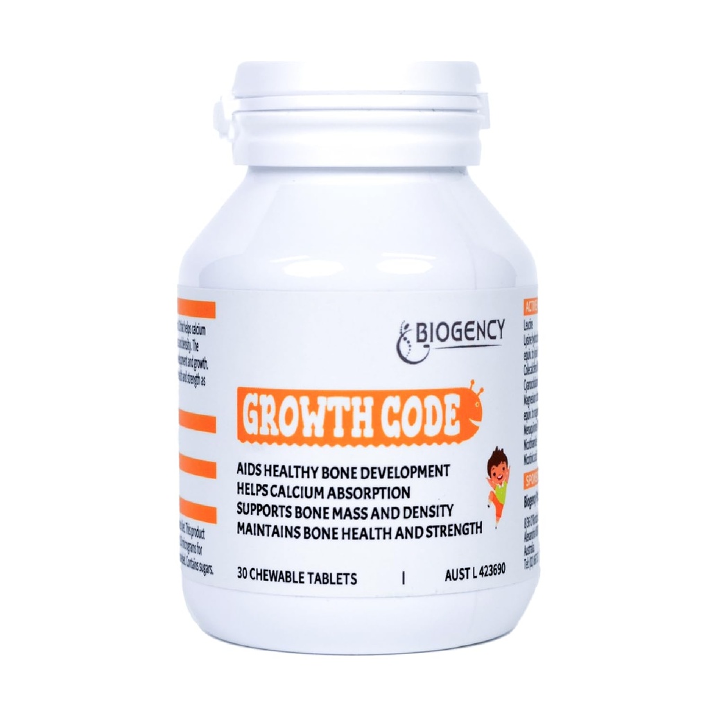 1 Pack Growth Code Natural Growth Supplement voor kinderen en tieners - Vitaminen D3, K2, Niacinamide, Bone Versterking - Kindervitaminen Made in Australia, 30 Tablets