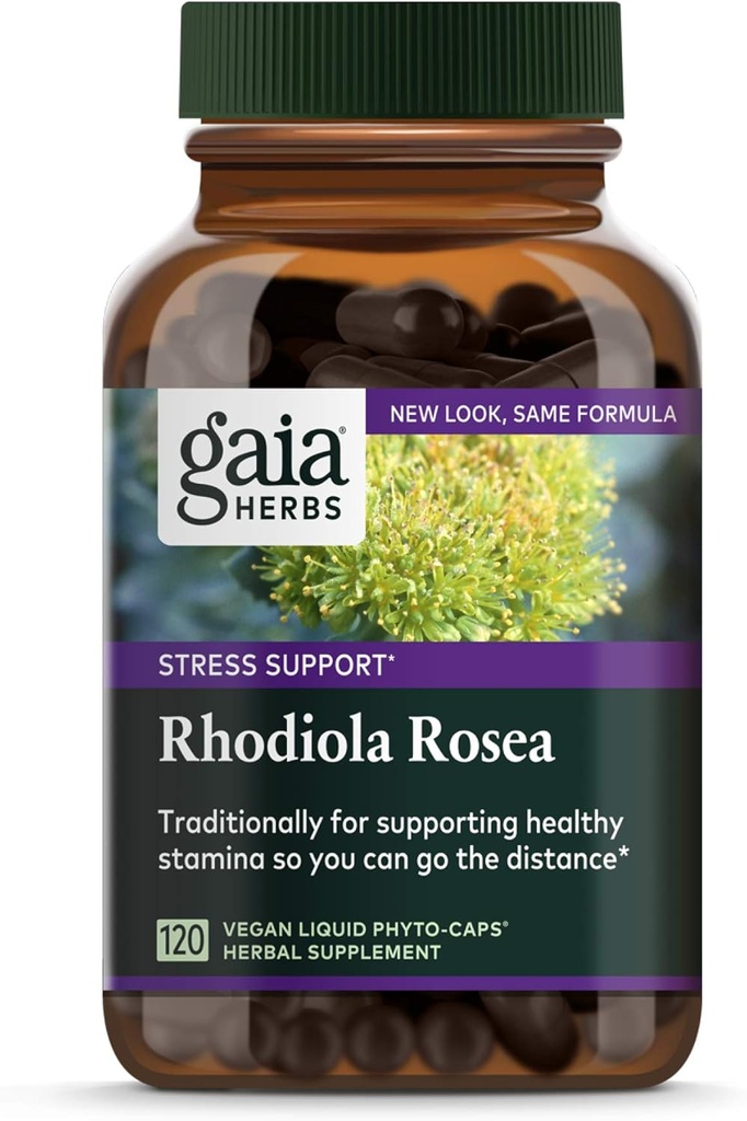 Gaia Herbs, Rhodiola Rosea Vegan Liquid Phyto Capsules - Stress Support Supplement, Adaptogenic Herb, 120-Count (Pack of 1)