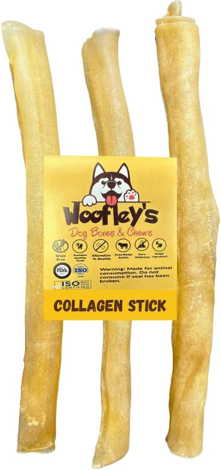 Woofley's 12 Inch Pure Collageen Sticks voor honden (3 Count) - Kauwen voor middelgrote en grote honden - Bully Stick Rawhide Alternatief