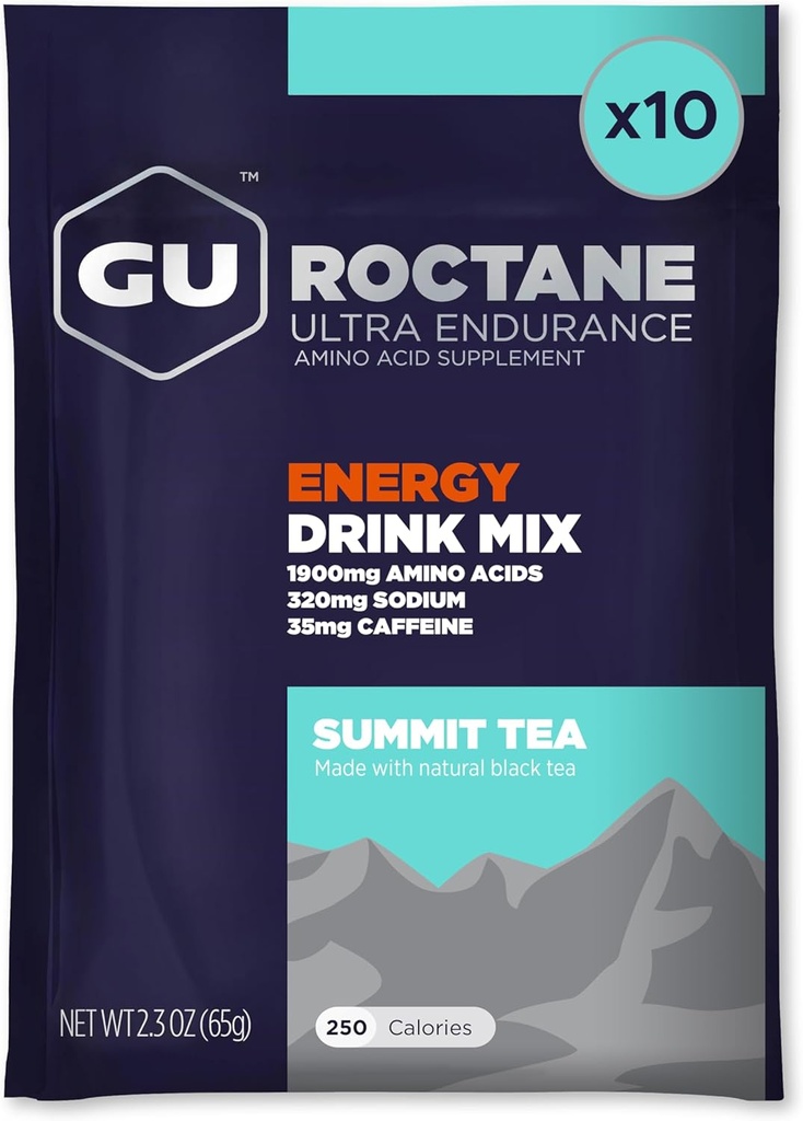 GU Energy Roctaan Ultra Endurance Energy Drink Mix, Vegan, Glutenvrij, Kosher, en Dairy-Free n-the-Go Energie voor elke training, 10 Single-Serving Packets, Summit Tea
