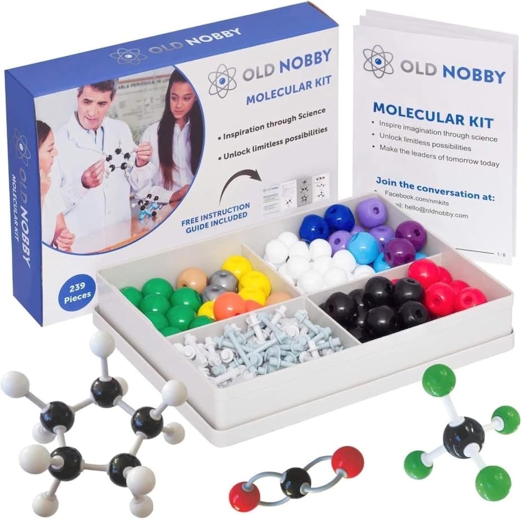 Lessen in Scheikunde Model Kit - Old Nobby 240 Pc Molecular Set Biologische Chemie voor studenten - Complete Moleculaire Model Kit voor STEM, Visualiseren Atoms, Bonds en Structuren