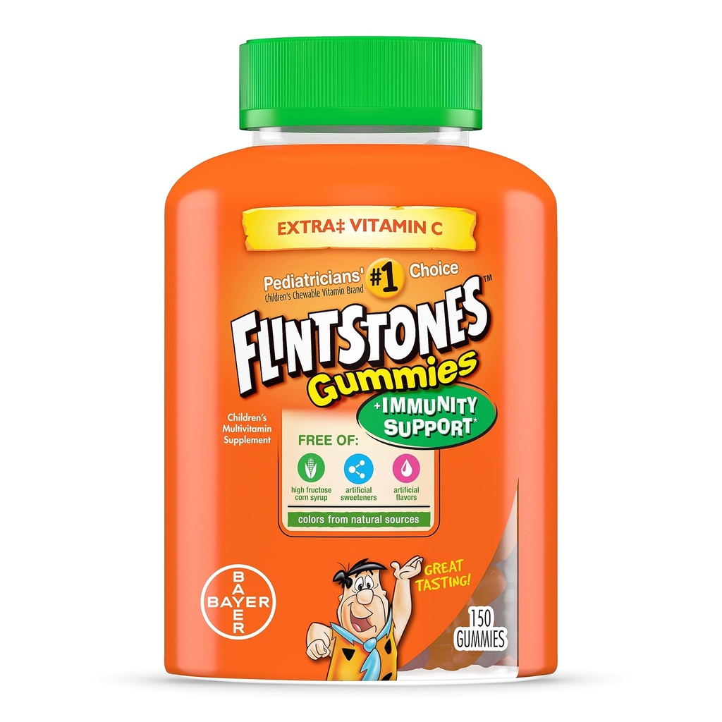 Flintstones Gummies Kids Vitaminen met Immunity Support*, Kids en Peuter Multivitamine met Vitamine C, Vitamine D, B12, Zink & meer, Orange 150ct