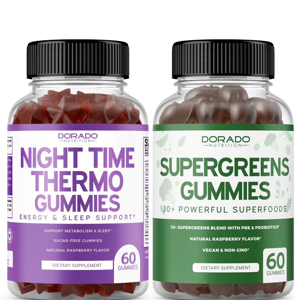 Night Time Fat Burner Gummies (60 Count) - Gewichtsverlies & Metabolisme Sugar-Free Melatonine Supplement and Supergreens Gummies (60 Count) - Greens Supplements Immunity Support - Niet GGO & USA Made