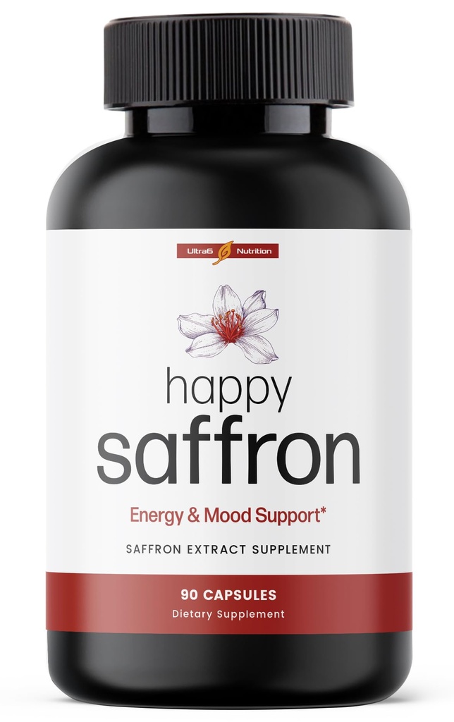 Ultra6 Voeding Gelukkige Saffron Supplementen - 100% Pure Saffron Extract Supplement voor Eye Health Ondersteuning - Mood Enhancer voor vrouwen en mannen (90 Servers)