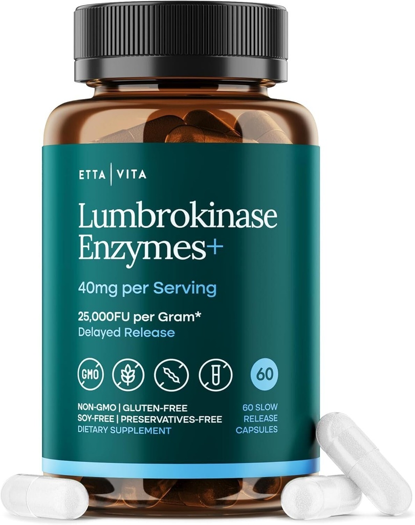 Krachtige Lumbrokinase Supplement 40mg/Serven (Max activiteit - 800.000 eenheden) - Lumbrokinase Enzymen Capsules for Energy Support, Digestie, Detox, Cognition & Gut Health - Gelijkaardig aan Nattokinase