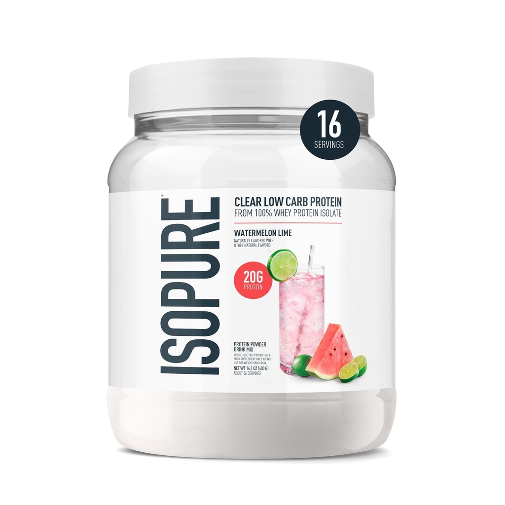 Isopure Clear Whey Isolaat Proteïne Poeder, Lactosevrij, Glutenvrij, Natuurlijk Gearomatiseerd, Watermeloen Lime, 20g Proteïne Per Serving, 14,1 Oz, 16 Servers (Verpakking mei Vary)