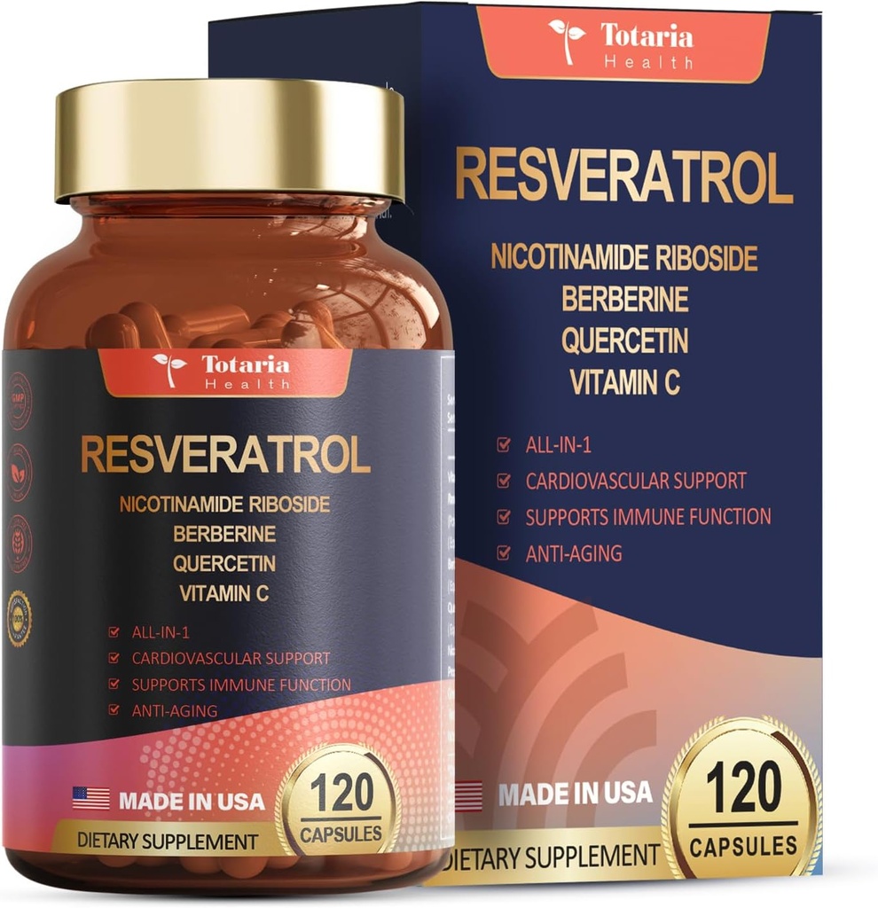 Resveratrol supplement Extra sterkte met Berberine Quercetine Green Tea Extract Grape Seed Extract Polyfenol Antioxidant Supplement Antioxidant & Heart Health Support 120 capsules