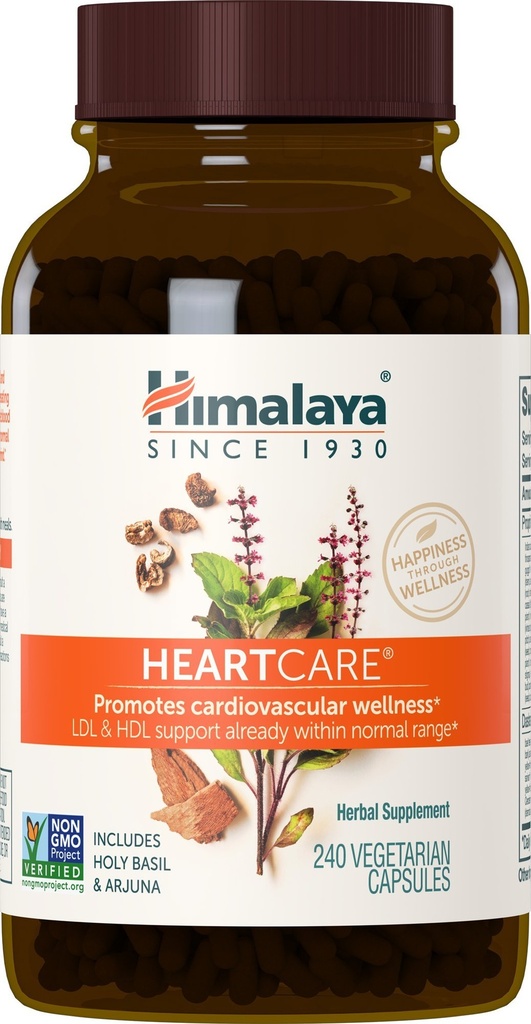 Himalaya HeartCare, Cholesterol & Blood Pressure Supplements for Cardiovasculaire Wellness and Heart Health, 720mg, 240 Capsules, 2 Month Supply