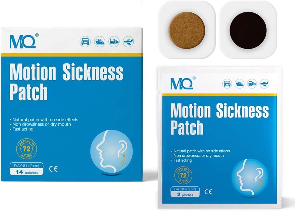 MQ 42ct Beweging Ziekte Patches Non Drowsy, Zeeziekte Patches voor Cruise Travel Essentials, Waterdichte Patch Achteroor voor Auto Vliegtuig Hoogte Ziekte, Lang Laatste 72H