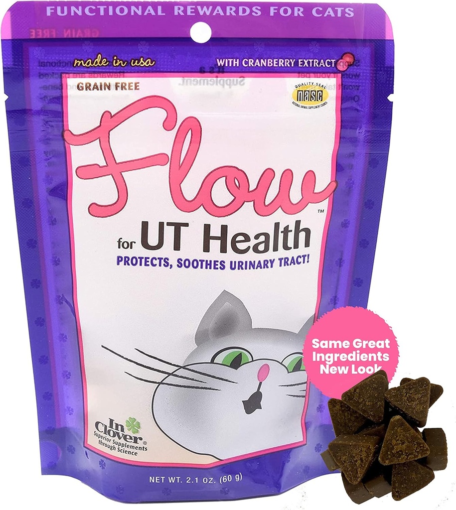 In Clover Flow Zachte Kauwen voor Katten. Dagelijkse ondersteuning voor UT Health. Wetenschappelijk samengesteld met natuurlijke ingrediënten om urinaire traktatie te laten stromen natuurlijk