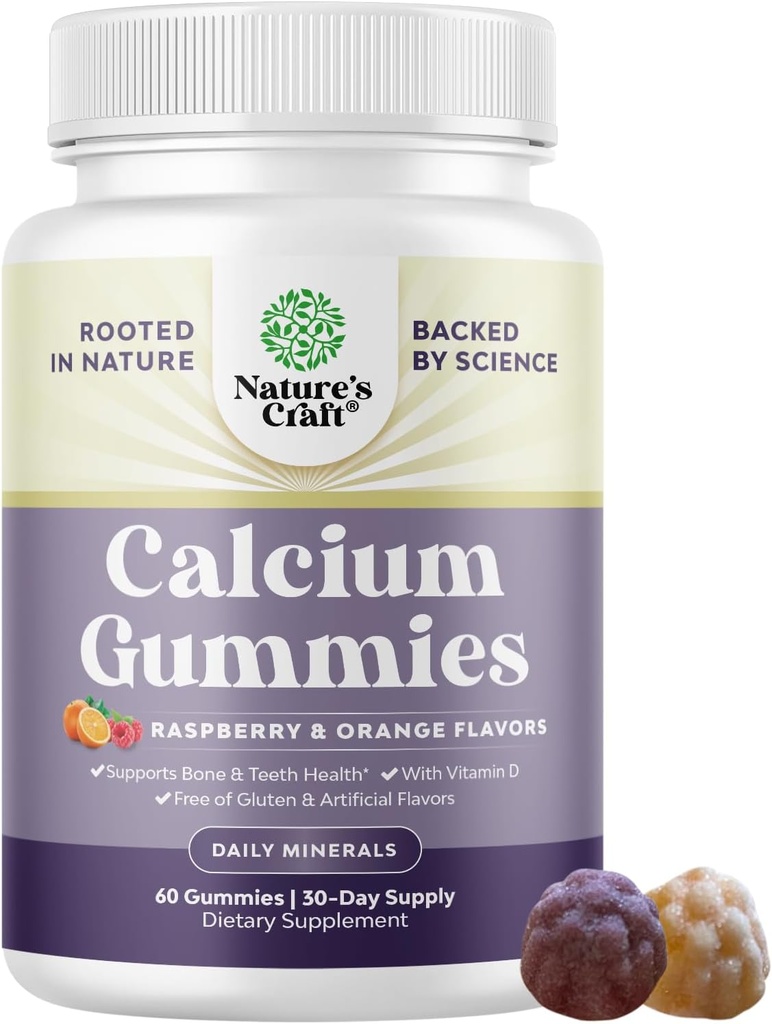 Hoge Absorptie Calcium Gummies met Vitamine D3 - Heerlijke Calcium 500 mg Gummies voor Volwassenen - Kauwbare en vitamine D Supplement voor Bone Health & Immune Support Gelatine-Free 60ct (1 Pack)