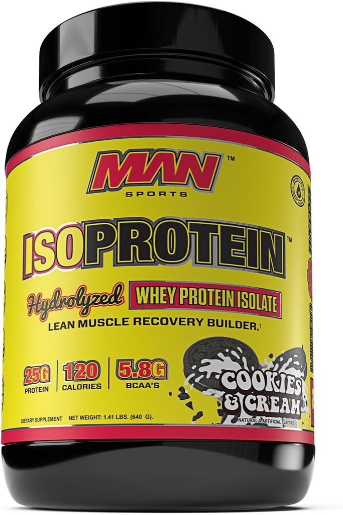 MAN Sport Nieuwe smaak ISO-protein Gehydrolyseerd 100% Pure Wei Protein Isolaat Poeder, Cookies en Crème, 1,42 Pond (20 Dagen Levering)