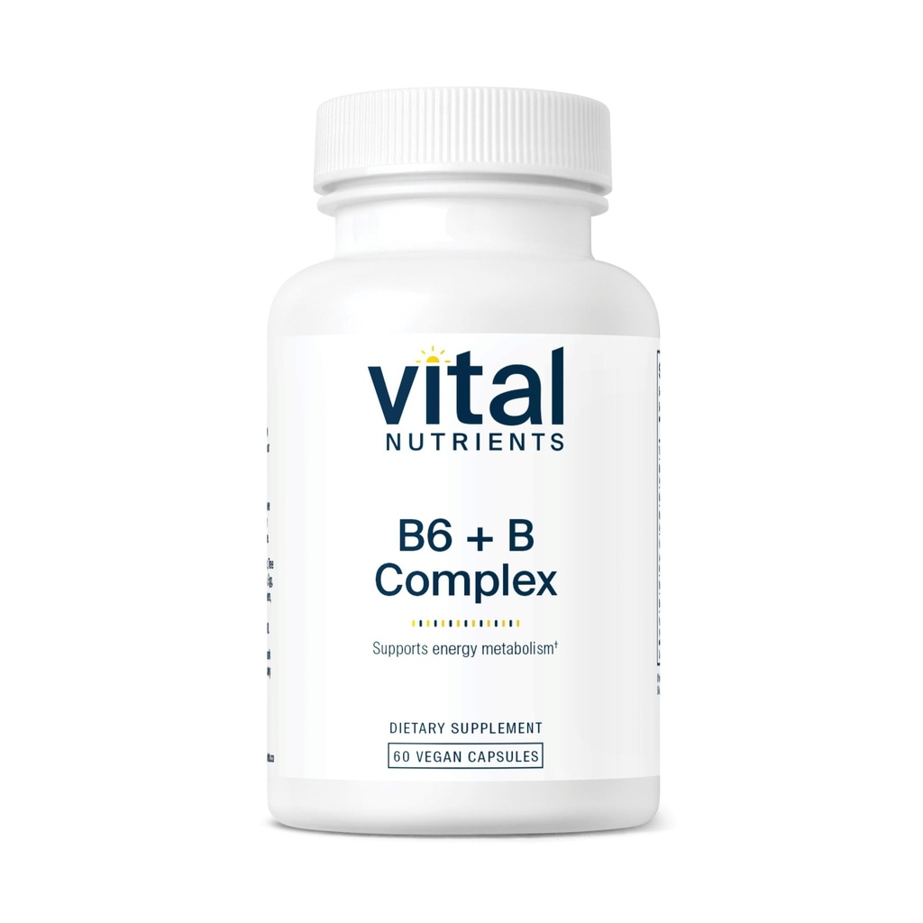 Vital Nutrients Vitamin B6 + B Complex - Vegan Methylated B Vitamins for Energy, Metabolism, Heart Health* - High-Potency Vitamin B6 for Menstrual Discomfort * - Gluten, Dairy, Soy Free - 60 Capsules