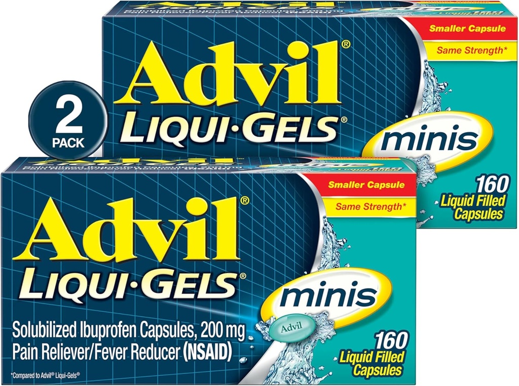 Advil Liqui-Gels minis Pijnstiller en koortsreducer, pijnmedicijn voor volwassenen met Ibuprofen 200 mg voor pijnrelief - 2x160 Liquid Filled Capsules