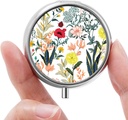 Mini Pill Box, Small Pill Box, Portable Pill Box, Cute Pill Organizer for Vitamins, Medications, Fish Oil and Supplements (White Flowers)