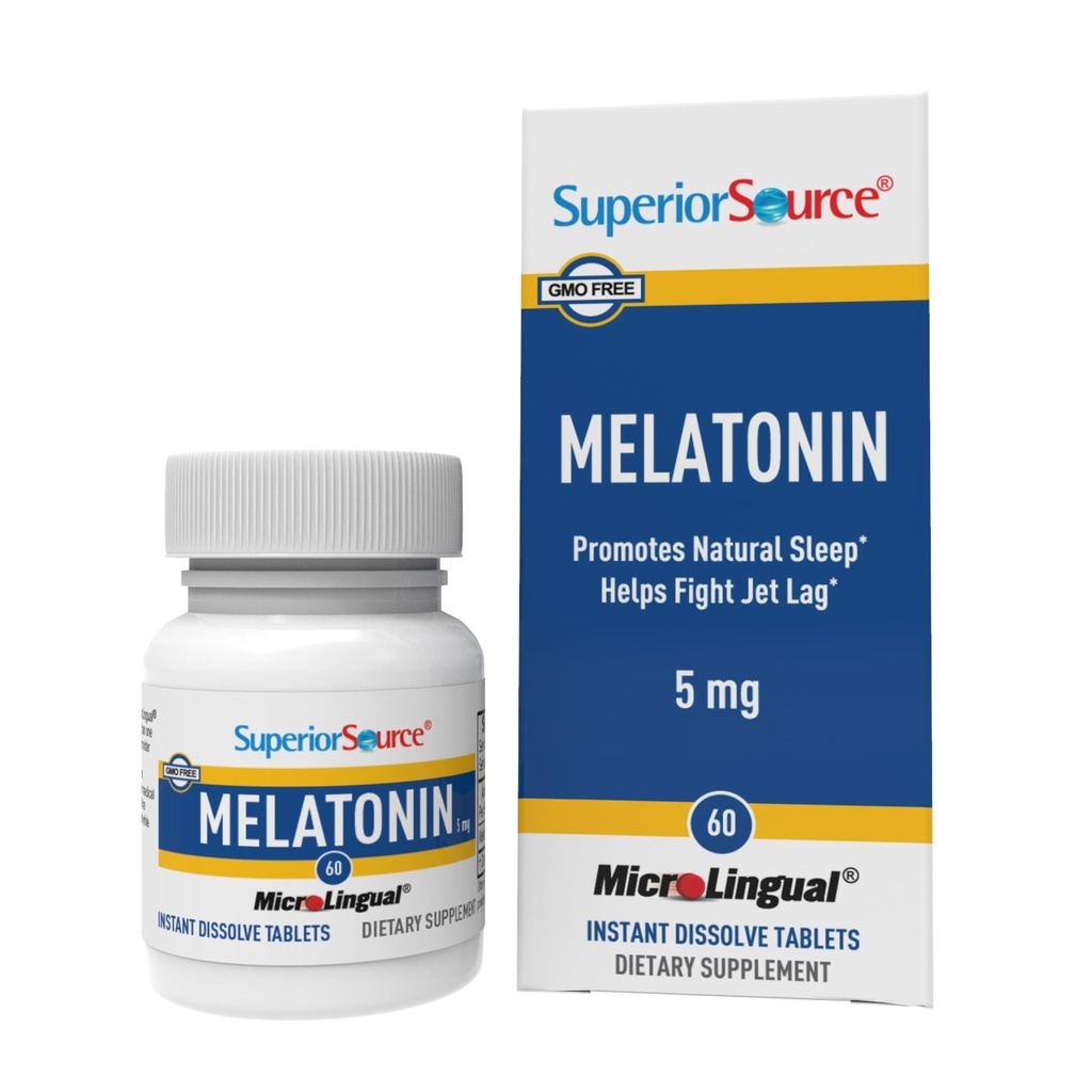 Superior Bron Melatonine 5 mg - Gezonde Slaap Ondersteuning Supplement voor volwassenen - Melatonine Formule met kamille Aids Ontspannen & rustgevende Slaap - 60 Sublingual Dissolving Tablets