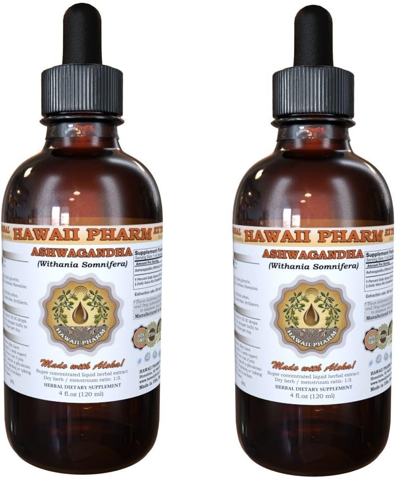 Ashwagandha Liquid Extract, Organic Ashwagandha (Withania Somnifera) Gedroogde wortel Tinctuur Supplement 2x4 oz