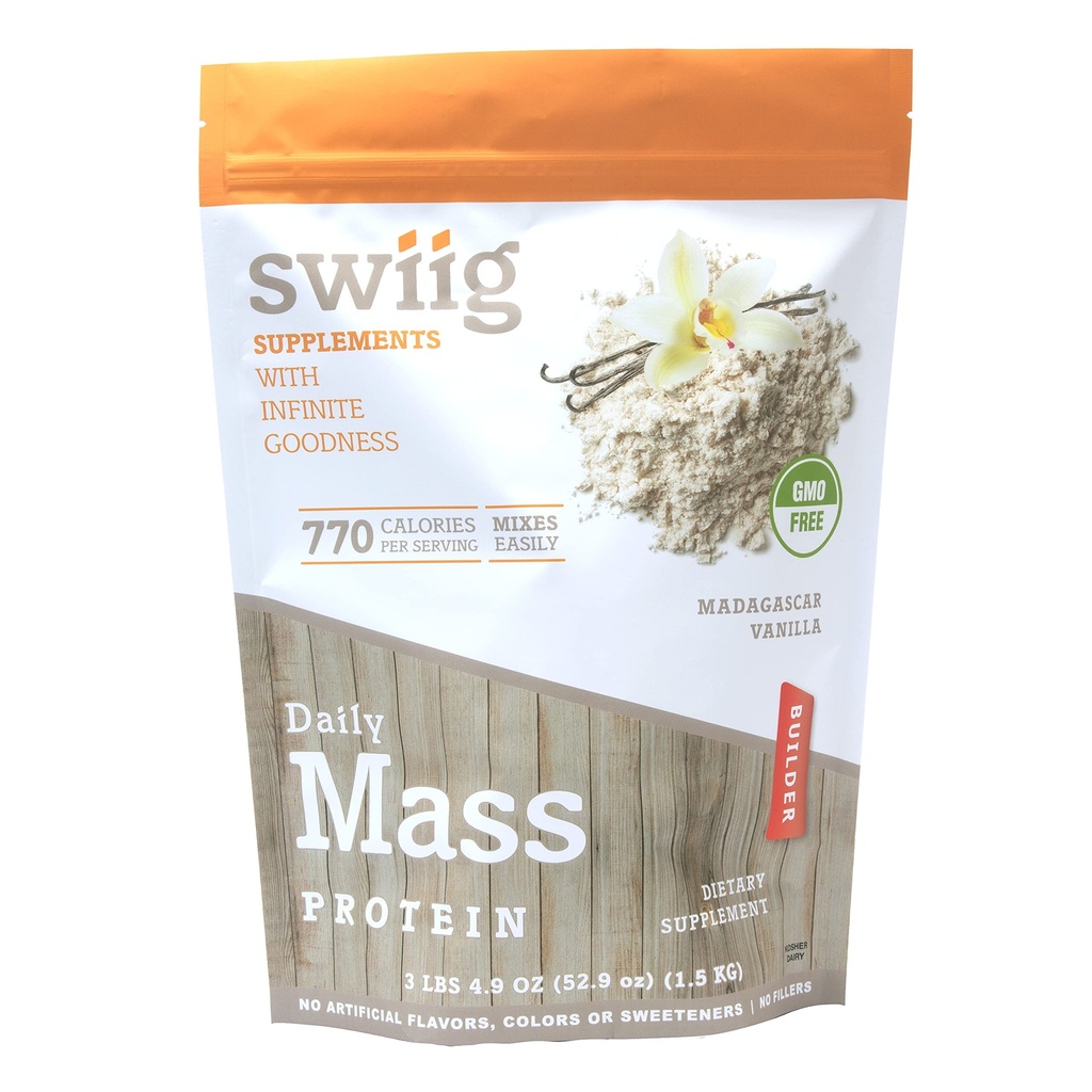 swiig Mass Builder Protein Powder, Madagascar Vanilla, No GMO Ingredients, No Artificial Flavors, Colors or Sweeteners, No Fillers, 3.3 Pound Bag
