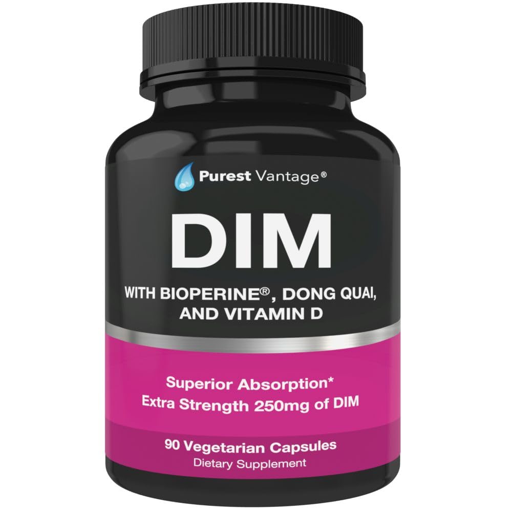 Pure DIM Supplement 250mg Diindolylmethaan Plus BioPerine en Dong Quai - Hormone Balance Ondersteuning voor vrouwen en mannen, Menopauze en Estrogeen Ondersteuning - 90 Vegetarische Capsules