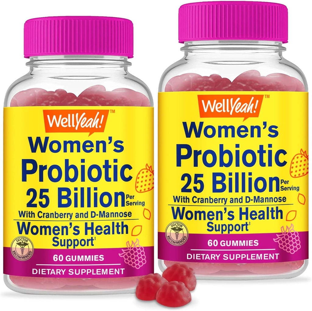 Wel Ja 25 miljard Probiotica voor vrouwen Cranberry en D-Mannose Gummies (2 Pack) - Vaginale en Gut Health, Digestieve Ondersteuning en Vrouwelijke Gezondheid - Womens Probiotic met 12 Strains - 60 Gummies