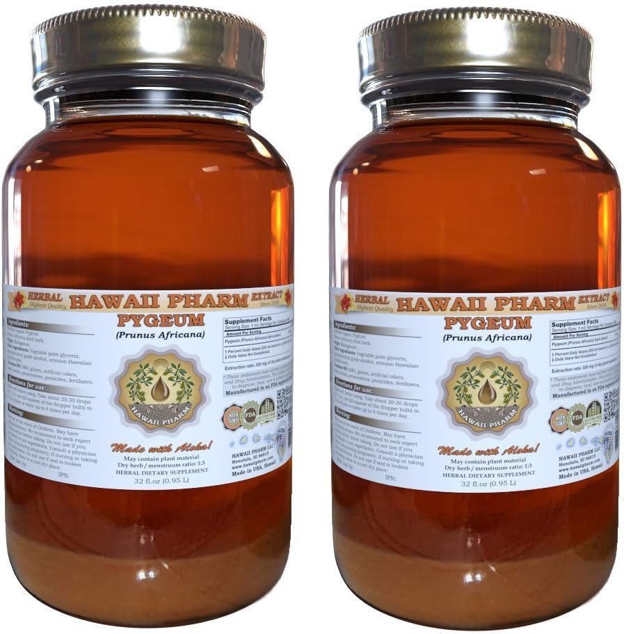 Pygeum Liquid Extract, Pygeum (Pygeum Africanum) Tinctuur, Kruidensupplement, Hawaii Pharm, Made in USA, 2x32 fl.oz