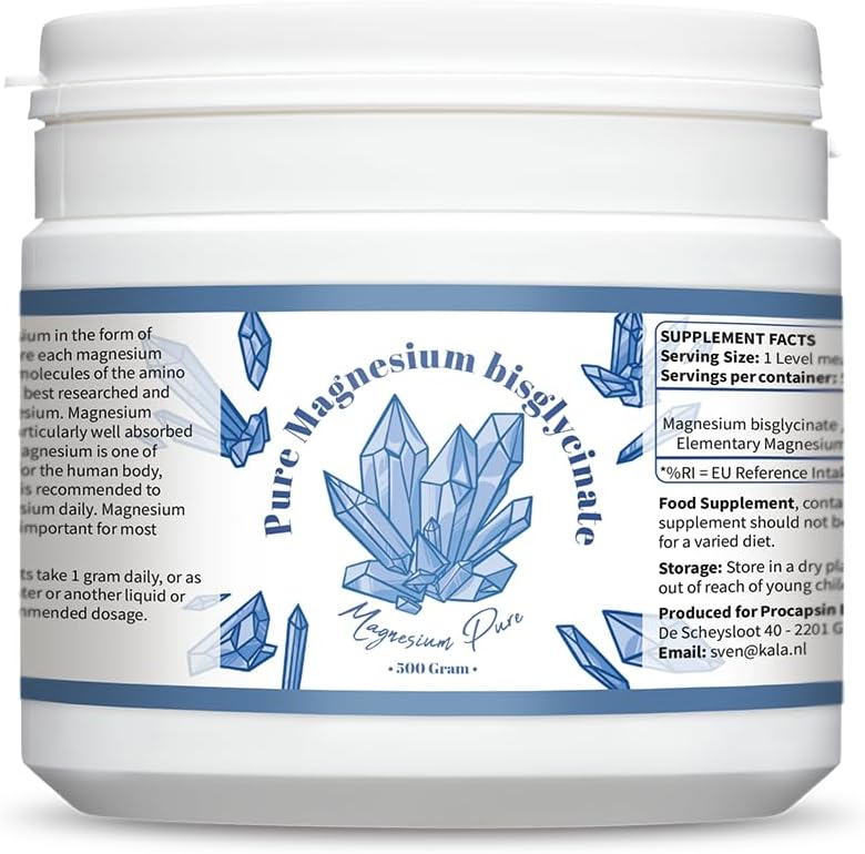Pure Magnesium Bisglycinaat Poeder - Bisglycinaat 200mg Elementale Magnesium per gram - Zonder Mag. Stearaat (500)