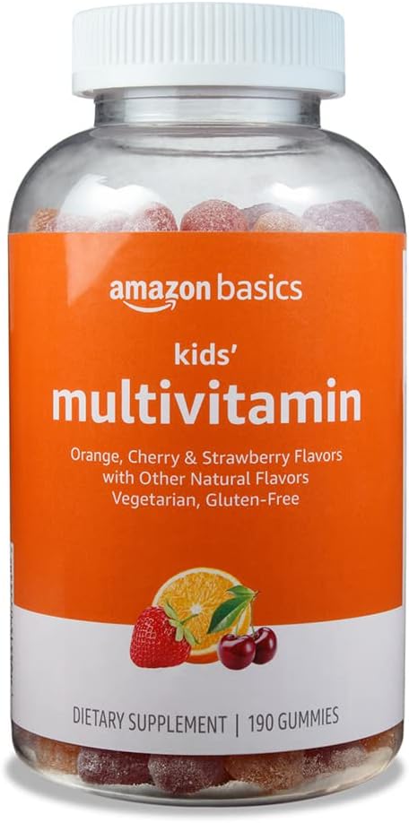 Basics Kids' Multivitamine, 190 Gummies, Orange, Cherry & Strawberry (voorheen Solimo)