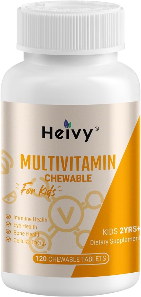 Heivy peuter Multivitaminen, Kids Kauwbare Vitamine D3, C, Vitamine B12, B6, Vitamine A, E & Zink voor Immune Ondersteuning en Gezondheid, 120 Kauwtabletten