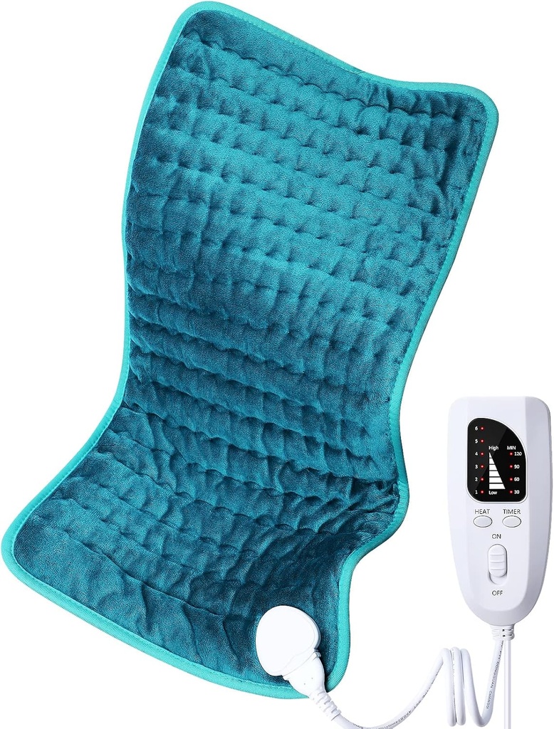 Elektrische verwarmingskussen voor Rug/schouder/Nek/Knie/Leg pijnverlichting, 6 snelle verwarmingsinstellingen, Auto-Uit, Machine wasbaar, Moist droge warmte-opties, Extra grote 12"x24"
