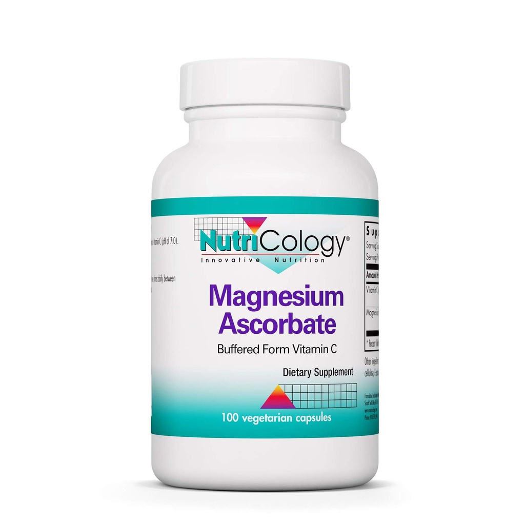 Nutricologie Magnesium Ascorbaat Supplement - 1000mg Gebufferde vitamine C, Immuun Ondersteuning, Magnesiumpoeder, Vegetarische Capsules - 100 Tellen