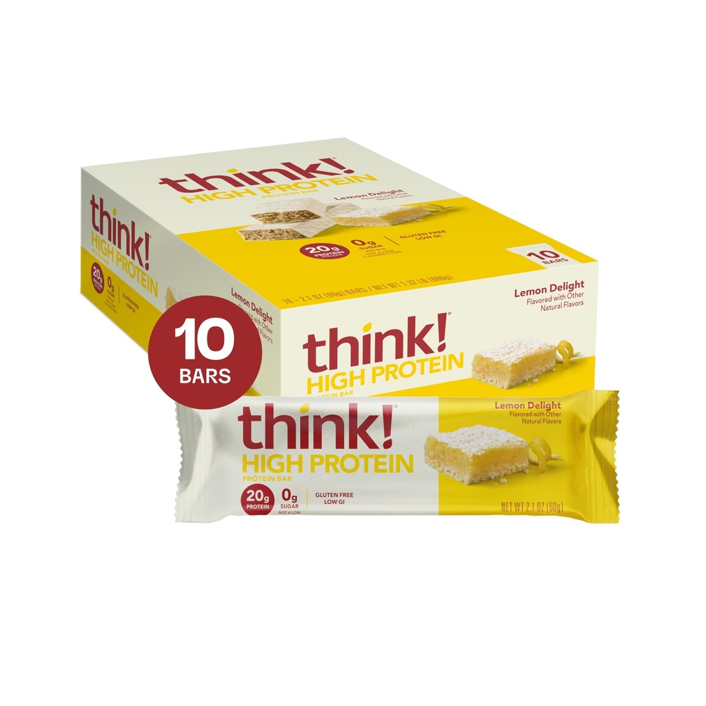 Denk na! Proteïne Bars, Hoge Proteïne Snacks, Glutenvrij, Kosher Vriendelijk, Citroen Delight, Voeding Bars, 2.1 Oz per Bar, 10 Tellen (Verpakking mei Vary)