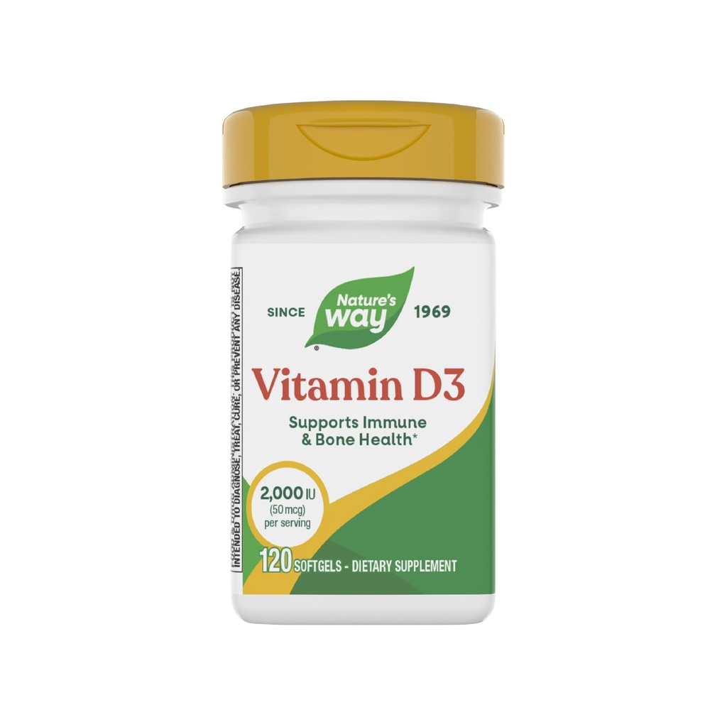 Nature's Way Vitamine D3, Bone Health and Immune Function*, 2000 IE (50 mcg per portie), 120 Softgels (Verpakking mei Vary)