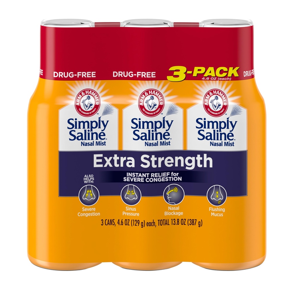 Simpelweg Saline extra kracht voor ernstige congestie Verlichting neus mist: 4.6oz 3-pack