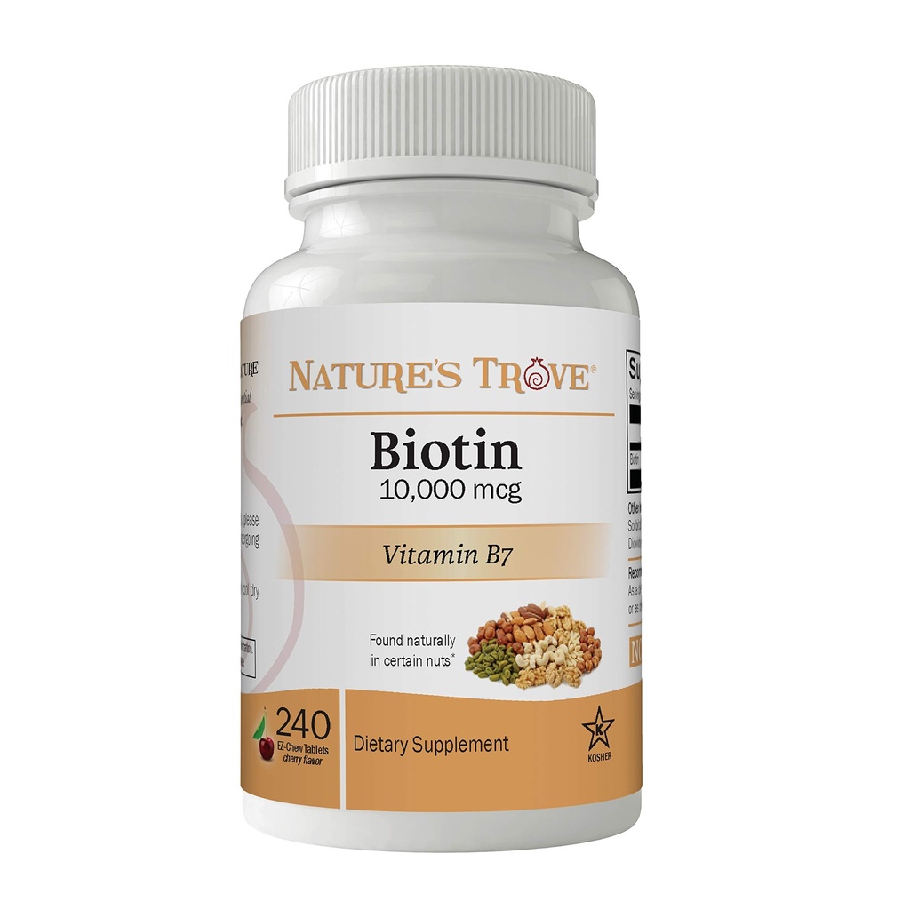 Nature's Trove Biotin 10.000 mcg 240 EZ Kauwtabletten Cherry Flavor