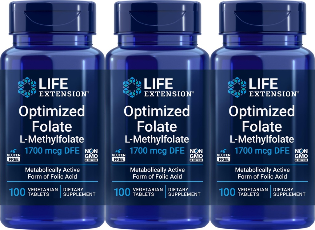 Levensverlenging Geoptimaliseerd Folaat 1700 mcg DFE, 100 Vegetarische tabletten (verpakking van 3)