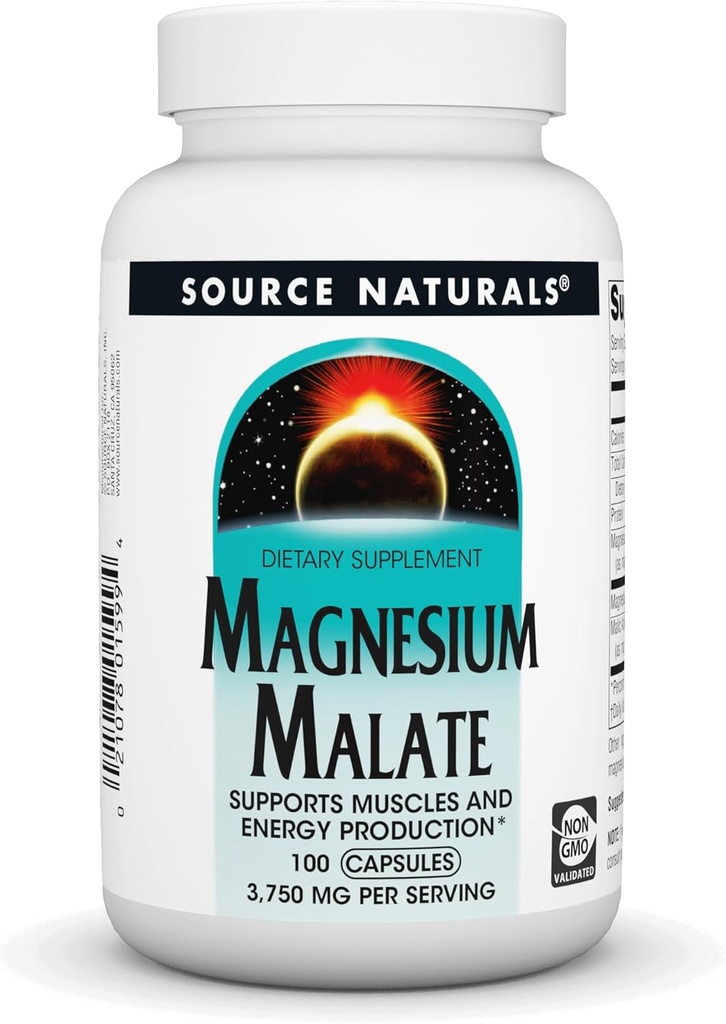 Bron Naturals Magnesium Malate 3750 mg Per Serving Essential Magnesium Malic Acid Supplement - 100 Capsules