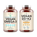 Vegan Powerhouse Combo. Omega-3 van Algal Oil & Vitamin D3 + K2. Plant-based 5000 iu VIT D van Algae. 100 mcg All-Trans MK-7 Vita K. Carrageen Free Veggie Softgels.