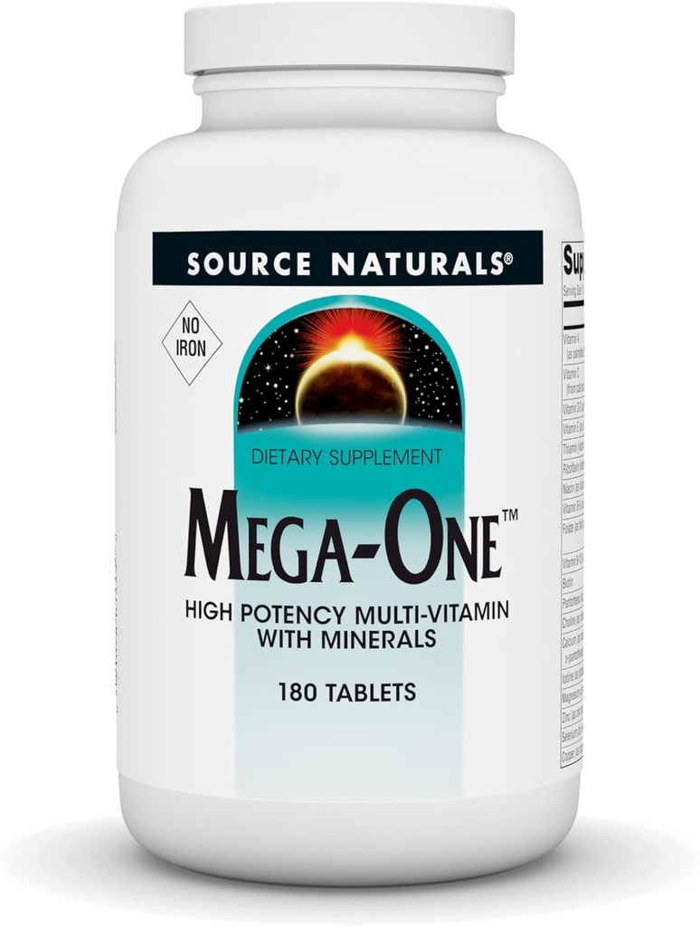 Bron Naturals Mega-One Muti-Vitamine met mineralen, Geen ijzer - 180 tabletten
