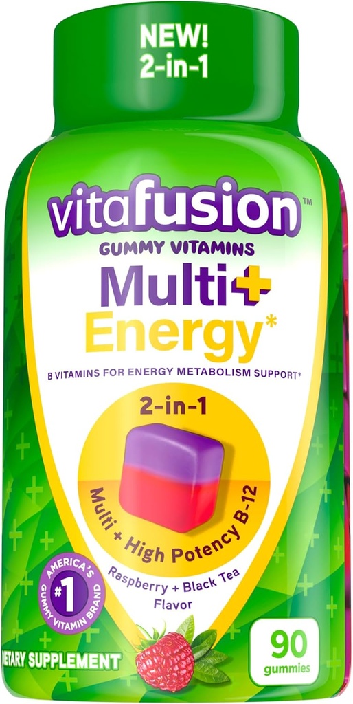 Vitafusion Multi + Energy* Gummy Vitaminen, Bevat B Vitaminen om energiemetabolisme te ondersteunen*, 90 Tellen