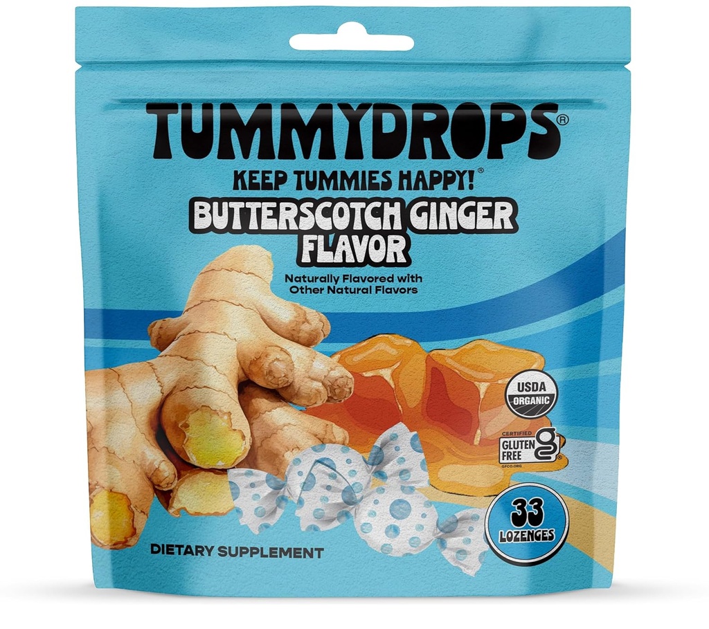 USDA Biologische Butterscotch Gembersmaak Tummydrops, Glutenvrij & Veganistisch, 33 Biologische Ginger Lozen