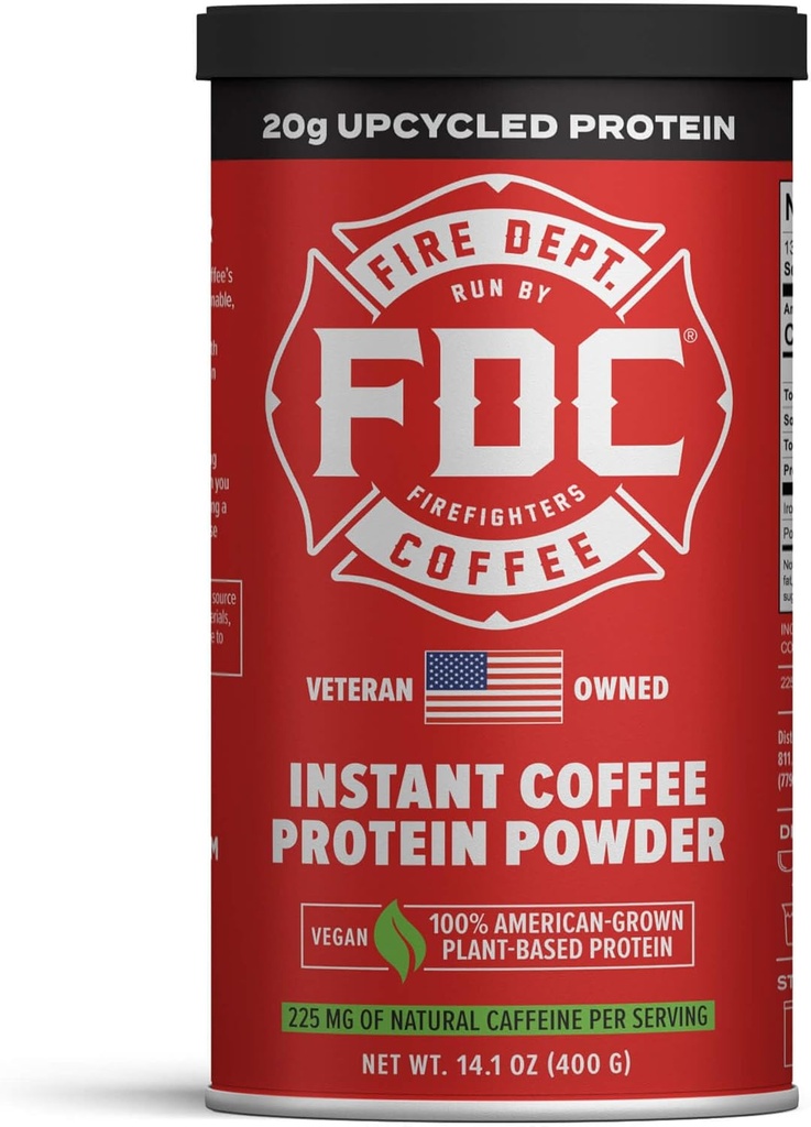 Fire Department Coffee - geeft terug naar brandweer - Instant Coffee Proteine Powder - Plant Based Proteine Powder - 100% Amerikaans-Grown, Made with Upcycled Barley Protein - Veteran Owned - 14,1 oz Can