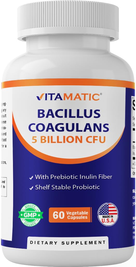 Vitamatic Bacillus Coagulans Shelf Stable Probiotic Supplement - Promote GI Digestieve gezondheid - 60 plantaardige capsules - Survives Maagzuren