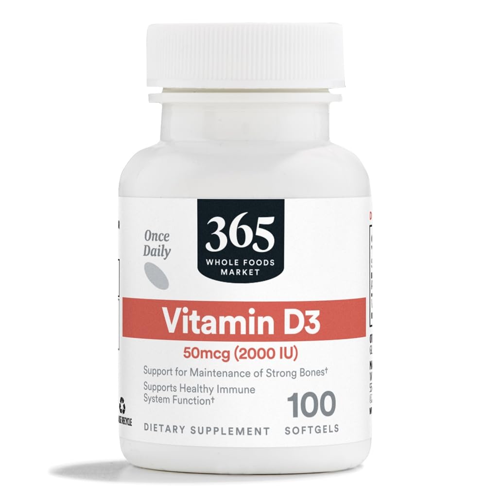 365 door Whole Foods Market, Vitamine D3 Softgels, 2000 IE, 100 CT