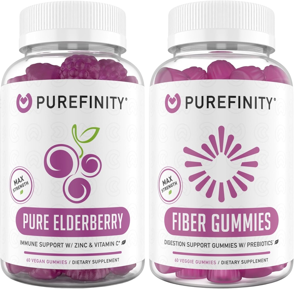 PUREFINITY Fiber + Vlierbessen Gummies Bundle (Inulin FOS Prebiotic Fiber Gummies + Dubbele sterkte Vlierbessen Gummies met Zink & Vitamine C)